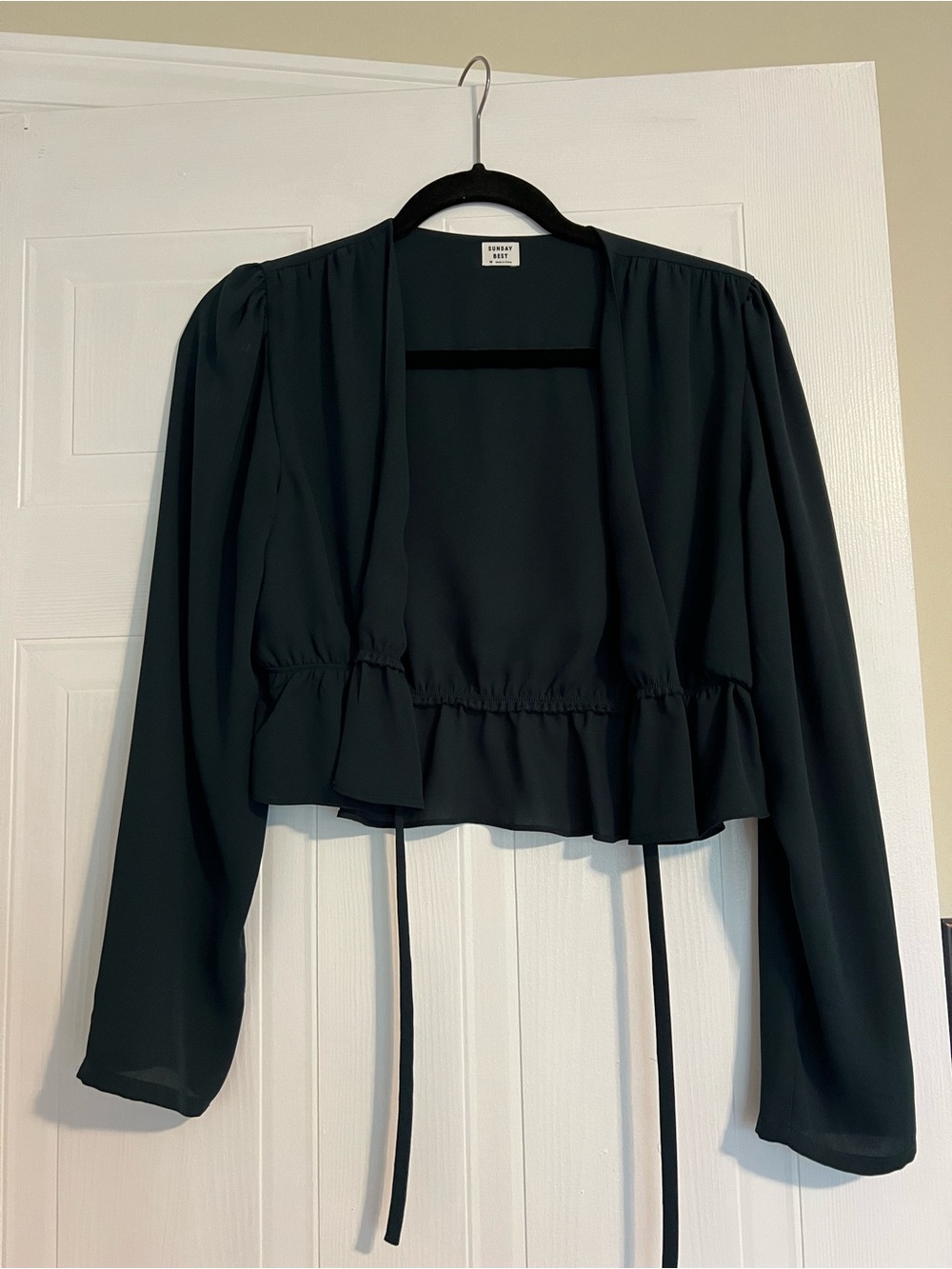 Sunday Best Aritzia Green Ruffled Tie-Front Cropped Blouse
